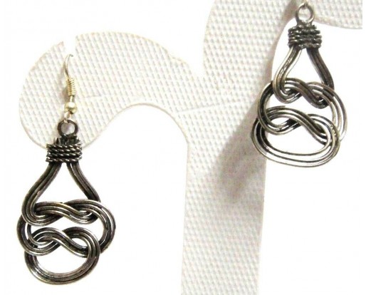 Silver Oxidized Earring - Hook Dangle Drop - Modern Abstract Infinity Design 1